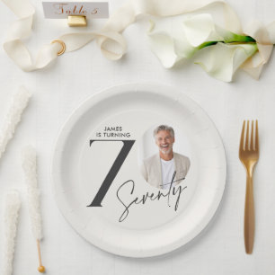 Prato De Papel Foto de Aniversário de 70 anos Minimalista Moderno