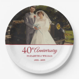 Prato De Papel Foto de Aniversário de Casamento de Rubi de 40 Ano