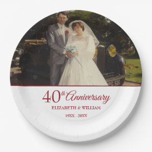 Prato De Papel Foto de Aniversário de Casamento de Rubi de 40 Ano