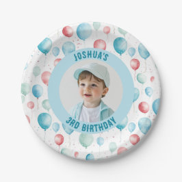 Prato De Papel Foto de aniversário dos balões azuis