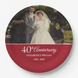 Prato De Papel Foto de casamento do 40º aniversário em rubi
