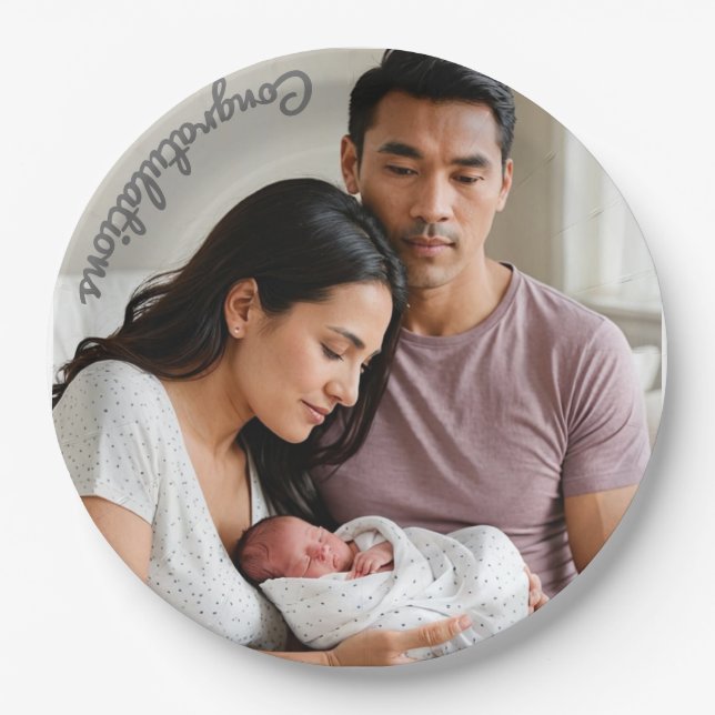 Prato De Papel foto de festa do bebê Papel Colar e ver (Frente)