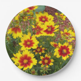 Prato De Papel Foto de Flores de Coreopsis vermelhas e amarelas e