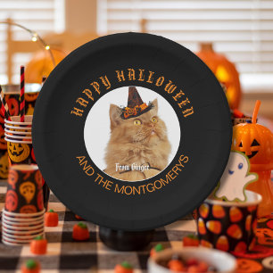 Prato De Papel Foto de Pet Personalizada Gato do Lover Orange Bla