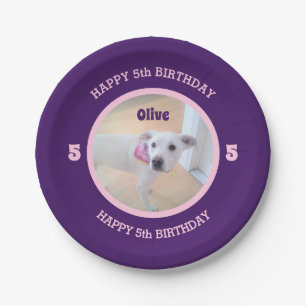Prato De Papel Foto de Puppy Dog Purple e Pink Birthday 5