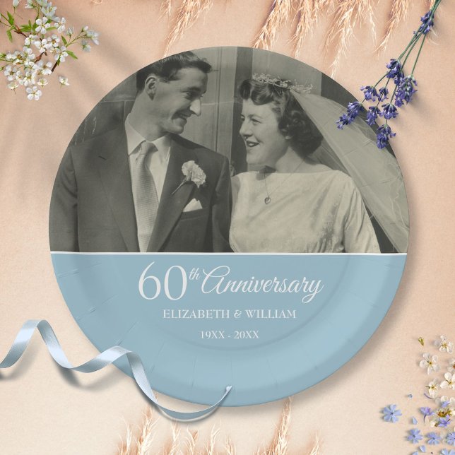 Prato De Papel Foto Diamond do Casamento de 60 anos (60th Anniversary Wedding Photo Diamond Paper Plates)