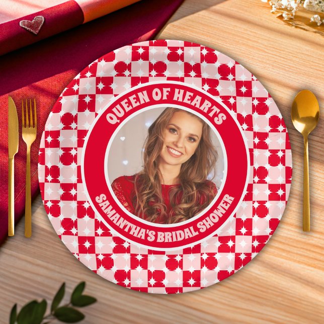 Prato De Papel Foto Do Chá de panela Retro Queen Of Hearts (Paper Plates)