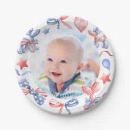 Prato De Papel Foto do primeiro aniversario de 4 de julho