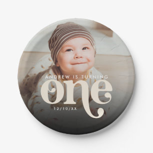 Prato De Papel Foto do Primeiro Aniversário do Moderno Minimalist