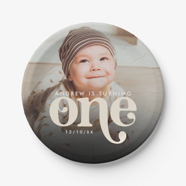 Prato De Papel Foto do Primeiro Aniversário do Moderno Minimalist (Frente)