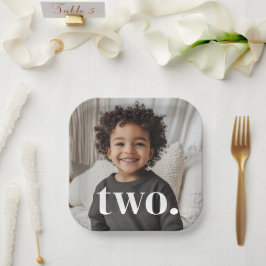 Prato De Papel Foto do segundo aniversário - dois