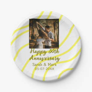 Prato De Papel Foto dourada amarela 30º aniversário de casamento