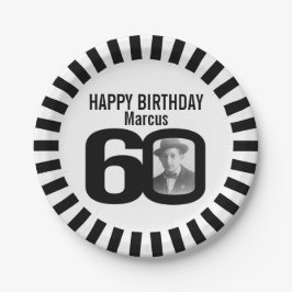 Prato De Papel Foto e listras de 60 anos, em preto e branco