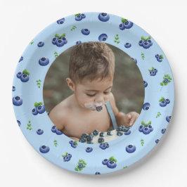 Prato De Papel Foto inicial do primeiro aniversario de mirtilo Be