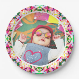Prato De Papel Foto personalizada, cor-de-rosa feliz Dia das Mães