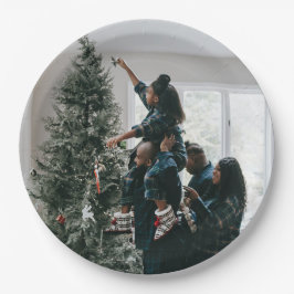 Prato De Papel Foto personalizada da família de Natal personaliza