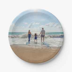 Prato De Papel Foto Personalizada Da Família Na Praia