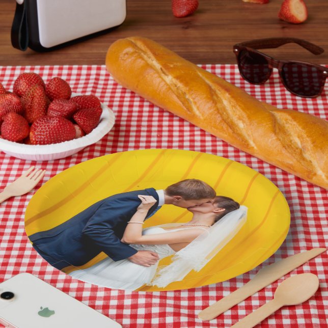 Prato De Papel Foto personalizada de casamento (Piquenique)