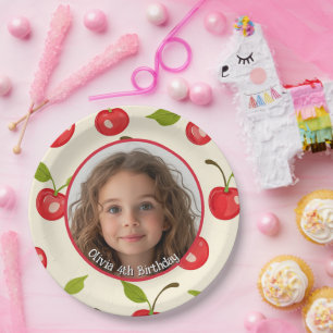 Prato De Papel Foto personalizada de Cherry e nome Papelão
