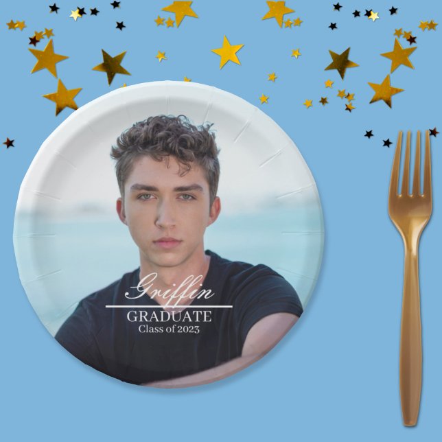 Prato De Papel Foto Personalizada do Formando Moderno de Formando (Criador carregado)
