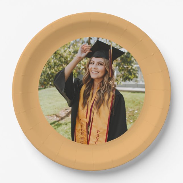 Prato De Papel Foto personalizada do furo de graduação Dourada (Frente)