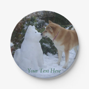 Prato De Papel fotografia de beijo bonito de akita do boneco de