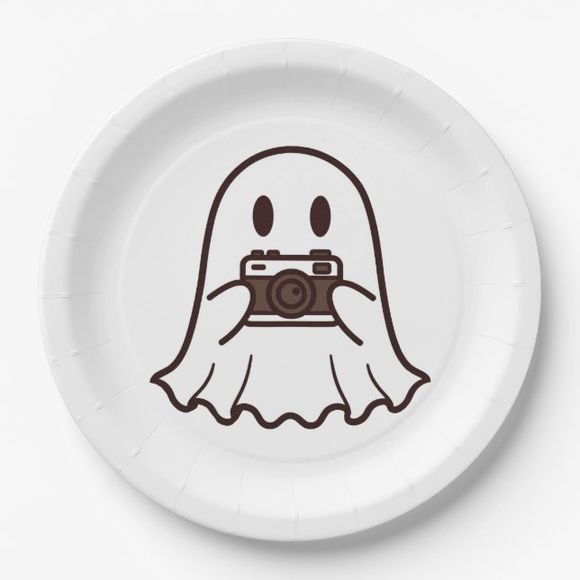 Prato De Papel Fotógrafo Fantasma de Halloween Fofo (Frente)