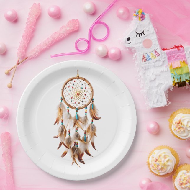 Prato De Papel Fotos tribais do Native American Boho Dreamcatcher (Festa)