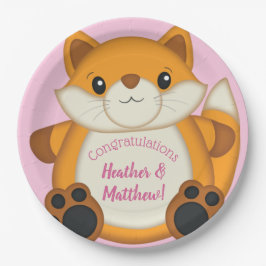 Prato De Papel Fox Chá de fraldas Rosa