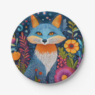 Prato De Papel Fox Dot Art Vibrante Em Meio À Flora Esbuvada