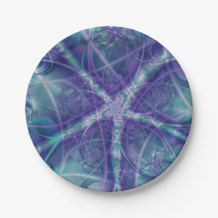 Prato De Papel Fractal com Formas Azul Roxo e Estrela Branca