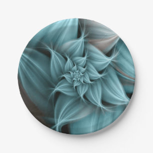 Prato De Papel Fractal de Flor Turquesa Incrível