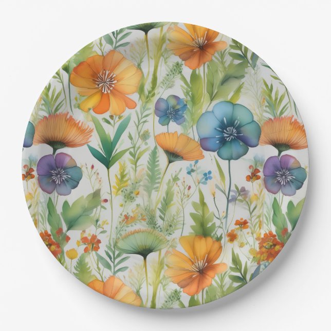 Prato De Papel França País Decor Aquarela Flores Selvagens (Frente)