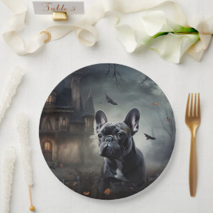 Prato De Papel Francês Bulldog Halloween Scary