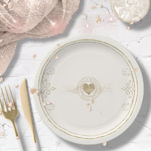 Prato De Papel Francês Romance Wedding Heart Ivory ID870