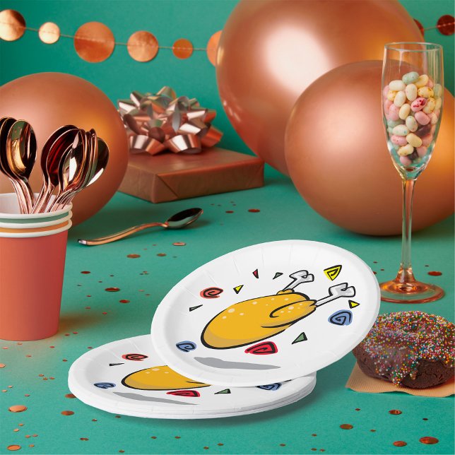 Prato De Papel Frango Assado de Desenho Animado Engraçado Caindo (Criador carregado)
