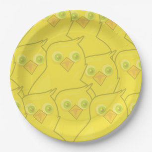 Prato De Papel Frangos de Páscoa Amarelo Brilhante Padrão Cartoon