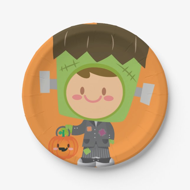 Prato De Papel Franken Cute Frankenstein Kids Halloween (Frente)