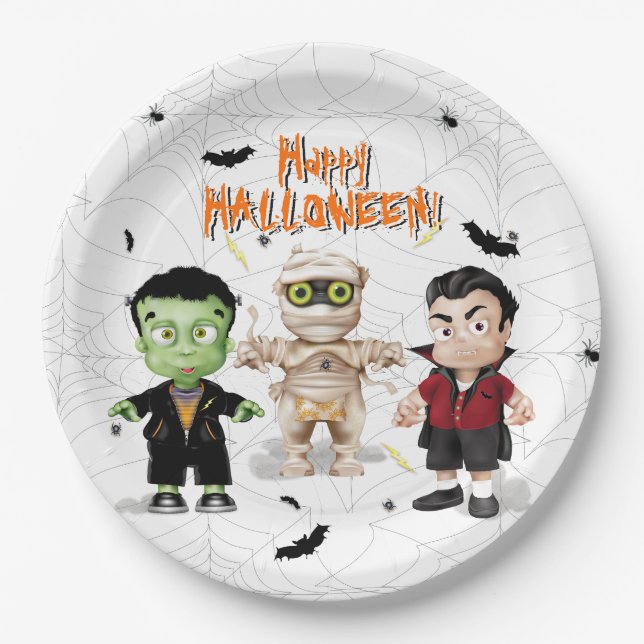 Prato De Papel Frankenstein Mummy Dracula Halloween Partido Monst (Frente)