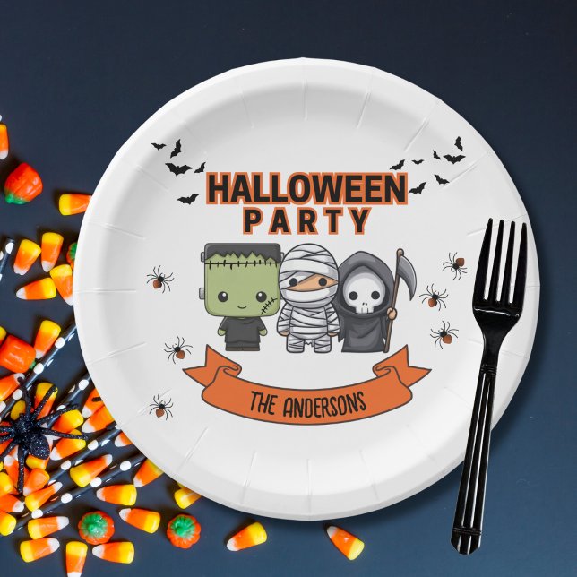 Prato De Papel Frankenstein Mummy Grim Reaper Cute Halloween (Criador carregado)