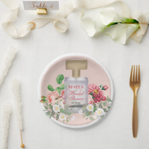 Prato De Papel Frasco de Perfume Rosa Corado Floral Chá de Noiva