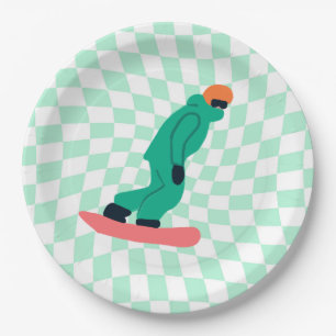Prato De Papel Freeride Snowboarder Em Casa Verde