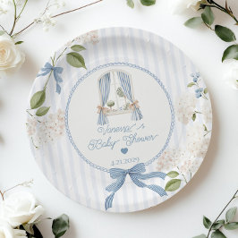 Prato De Papel French Nursery Baby Shower Blue Stripes Bow