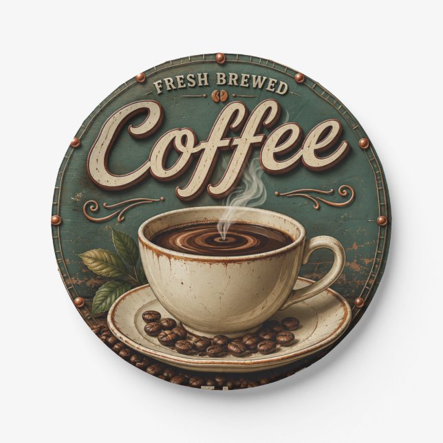 Prato De Papel Fresh Brewed Coffee Rustic Farmhouse (Frente)