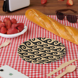 Prato De Papel Fret Grego, Padrão de Onda Mediterrânica, Castanho