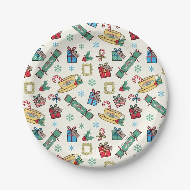 Prato De Papel FRIENDS™ | Padrão de Ícone de Natal (Frente)