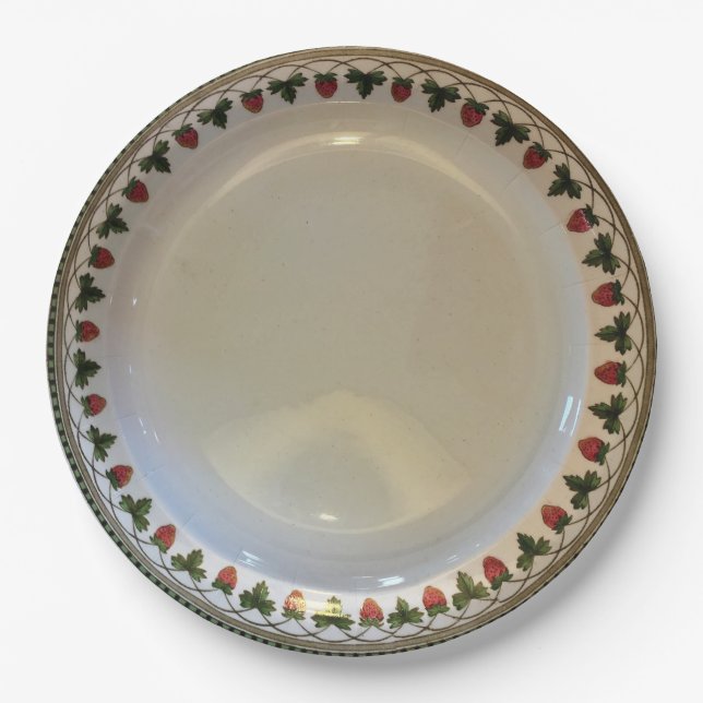 Prato De Papel Fruta da morango, Wedgwood Etruria, papel c1900 (Frente)