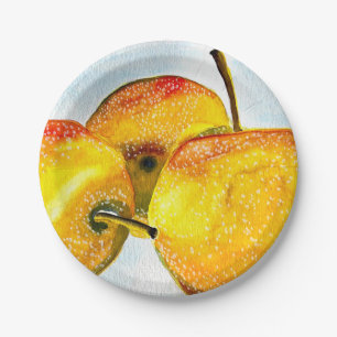 Prato De Papel Fruta de aquarela amarelo-pera Nashi