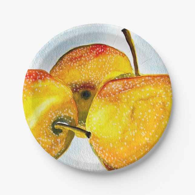 Prato De Papel Fruta de aquarela amarelo-pera Nashi (Frente)