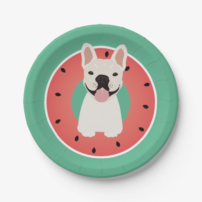 Prato De Papel Fruta de Melancia Bulldog Francesa (Frente)